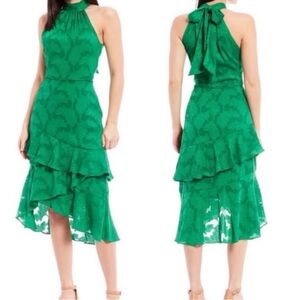 Alex Marie Green Floral High Neck Dress